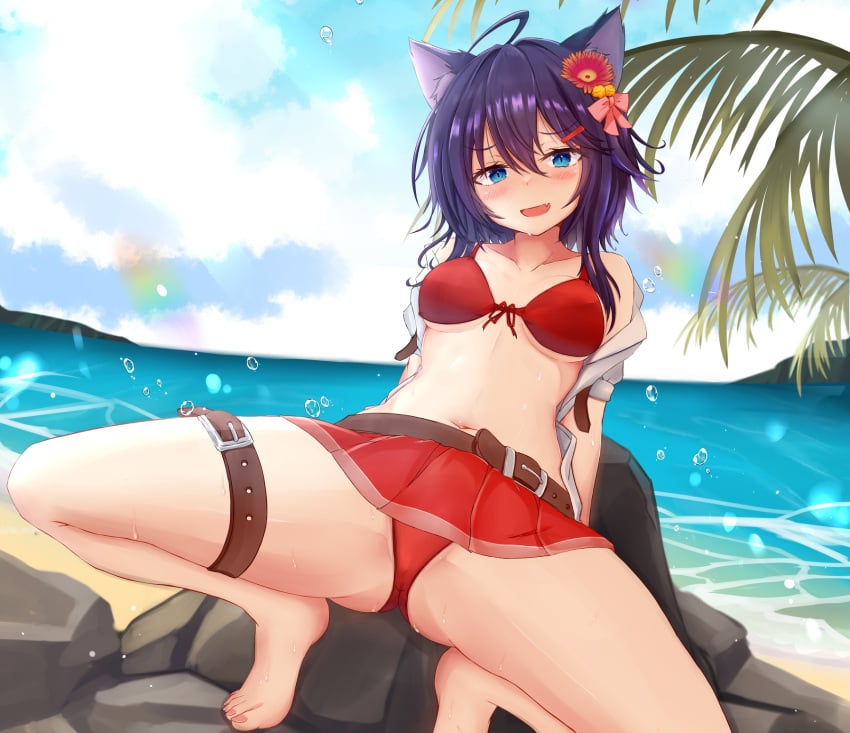 1girls 2022 beach belt bikini bird-perch blue_eyes c2c_(studio) cat_ears catgirl clothed_female fantasy fran_(tensei_shitara_ken_deshita) panties purple_hair skirt small_breasts tensei_shitara_ken_deshita young younger_female