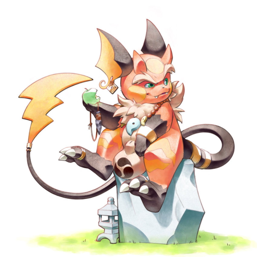 animal_genitalia anthro ball ball_markings balls claws ear_piercing ear_ring fluffy fully_sheathed genital_markings genitals gorochu hi_res magatama male markings nintendo nothingfishy134 piercing pokemon ring_piercing sheath simple_background sitting solo video_games white_background