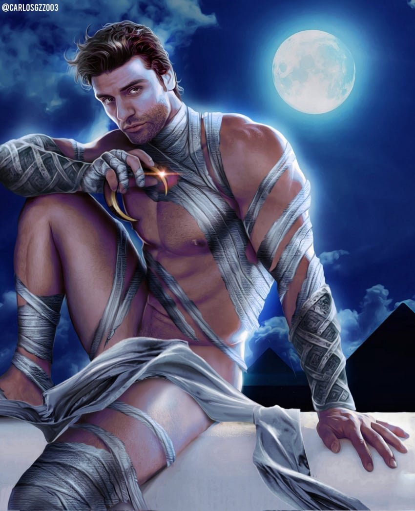 actor bandages carlos_gzz celebrity claw covered_crotch in_character latino looking_at_viewer male male_only marc_spector marvel moon moon_knight moon_knight_(series) muscles muscular muscular_male night oscar_issac sitting steven_grant_(marvel)