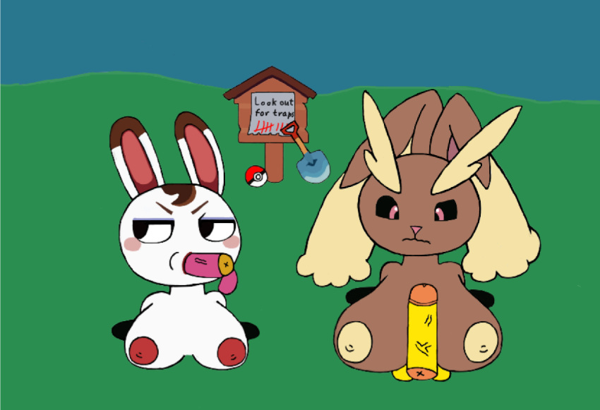 2boys 2girls animal_crossing big_breasts breasts brony99 crossover disembodied_penis lopunny nintendo nipples oral paizuri pokemon pokemon_(species) tiffany_(animal_crossing)