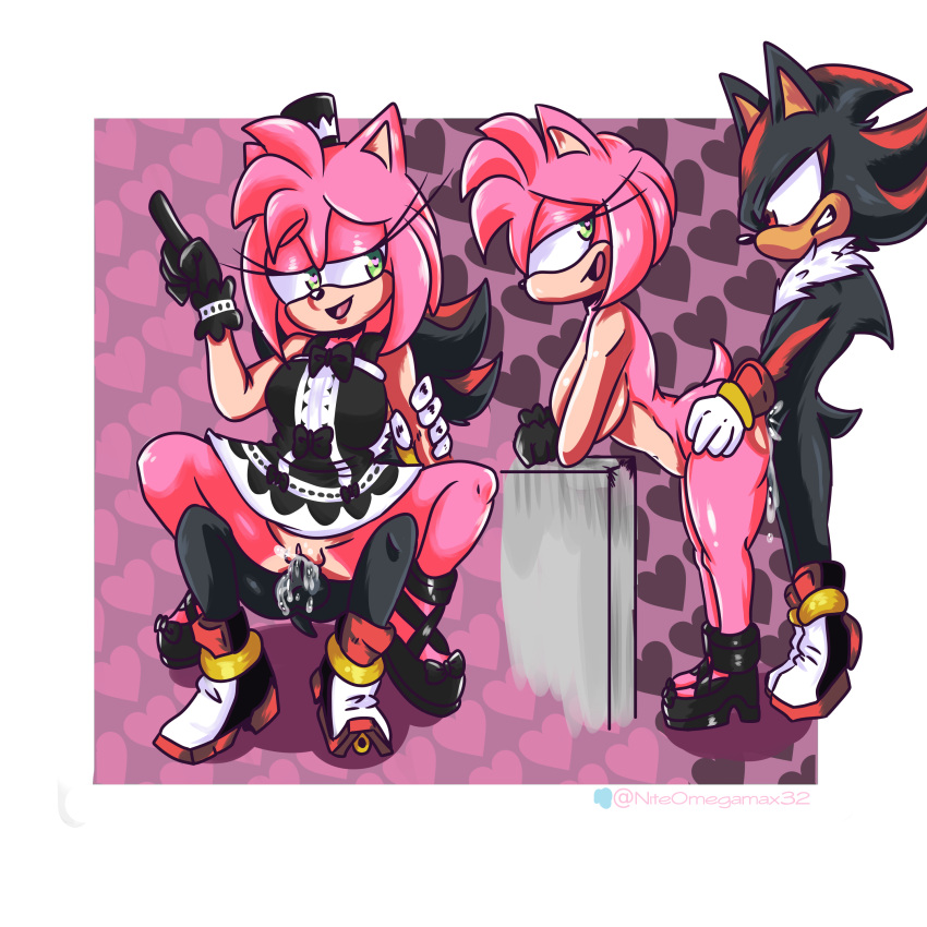 absurd_res amy_rose anthro bodily_fluids cosplay cum cum_inside duo eulipotyphlan female from_behind_position genital_fluids genitals green_eyes hedgehog hi_res male male/female mammal mobian_hedgehog omegamax penis pussy red_eyes sega sex shadow_the_hedgehog sonic_(series) sonic_the_hedgehog_(series) standing_doggystyle