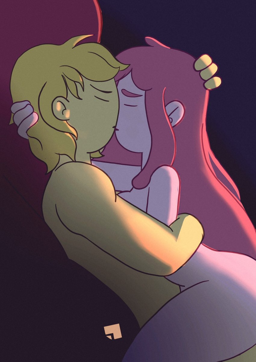 1boy 1girls 2020 adventure_time ambiguous_penetration ass cartoon_network closed_eyes cowgirl_position dark_room deep_penetration duo erostash finn_the_human hand_on_back hand_on_head hugging kissing laying_on_person long_hair muscular_male nude nude_female nude_male portrait princess_bubblegum romantic romantic_sex short_hair sideboob signature sitting spreading woman_on_top