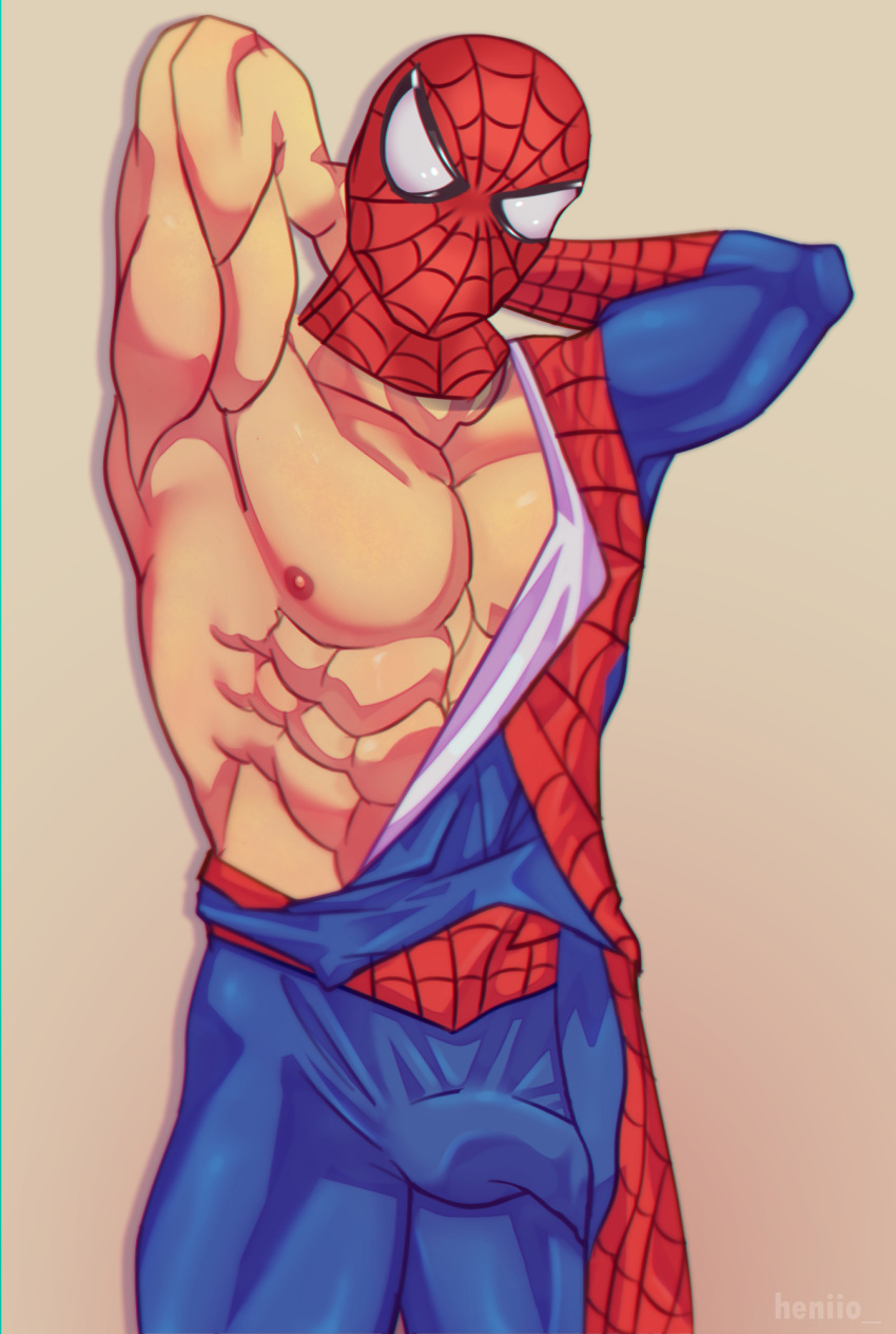 1boy 1male abs armpit bodysuit gloves heniio male male_only marvel marvel_comics mask muscular muscular_male nipples pecs peter_parker smooth_skin solo solo_male spider-man spider-man_(series)