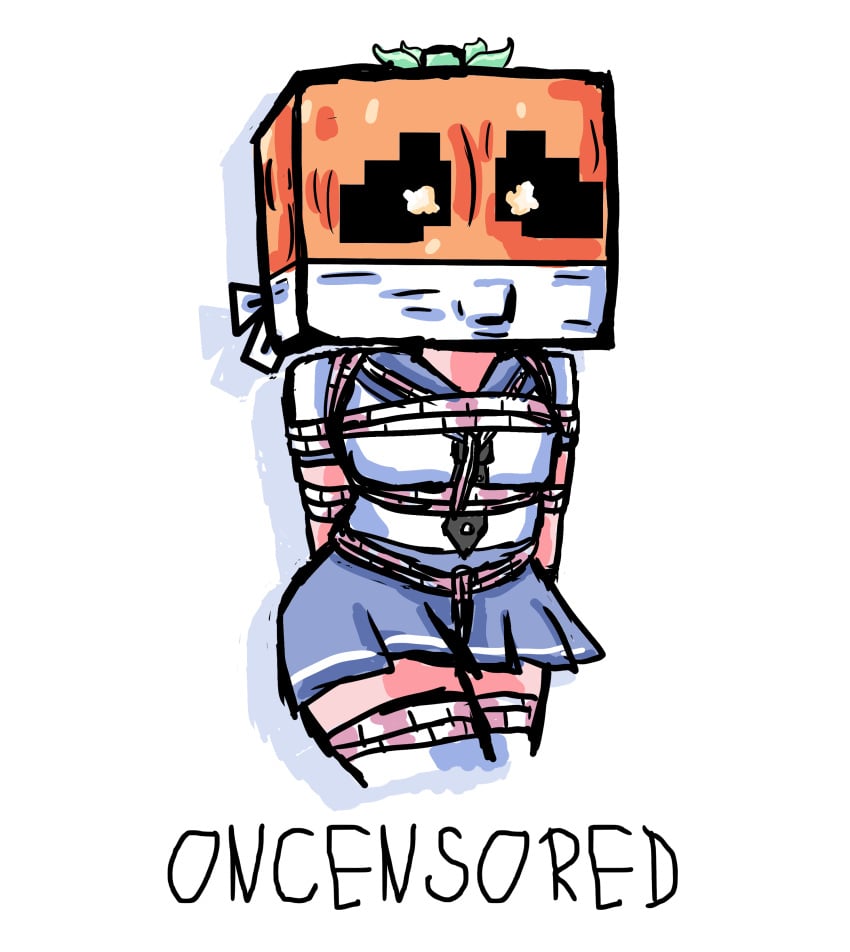 bondage minecraft minecraft_(series) minecraft_mob oncensored oncensored_(artist) pumpkin rope_bondage school_uniform schoolgirl tied_up