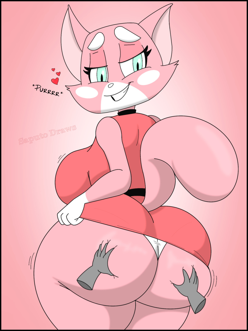 big_butt disembodied_hands dress furry groping huge_ass panties pink_fur purring saputodraws shima_luan smile super_planet_dolan tail white_panties