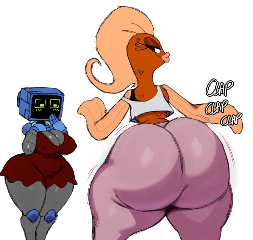 2d 2girls anthro ass ass_clapping ass_shake big_ass blush bubble_butt computer dress female fish gynoid huge_ass humanoid karen_plankton multiple_girls nickelodeon paramount_pictures robot robot_girl robot_humanoid screen_face spongebob_squarepants spongebob_squarepants_(series) sssonic2 suzie_groove thick_thighs tv tv_head twerking voluptuous voluptuous_female wide_hips yoga_pants