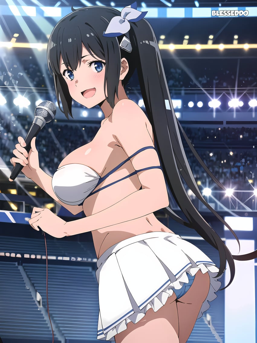 1girls accurate_art_style ai_generated big_breasts blesseddo blue_eyes demigoddess dungeon_ni_deai_wo_motomeru_no_wa_machigatteiru_darou_ka hestia_(danmachi) long_hair looking_at_viewer twintails