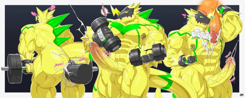 anal_sex anthro ass balls big_penis boner bulkmon charcoalwaffle26 cum cwaffle digimon ejaculation erection gay humanoid looking_pleasured male male/male male_only muscular muscular_male nude penetration penis sex yellow_body