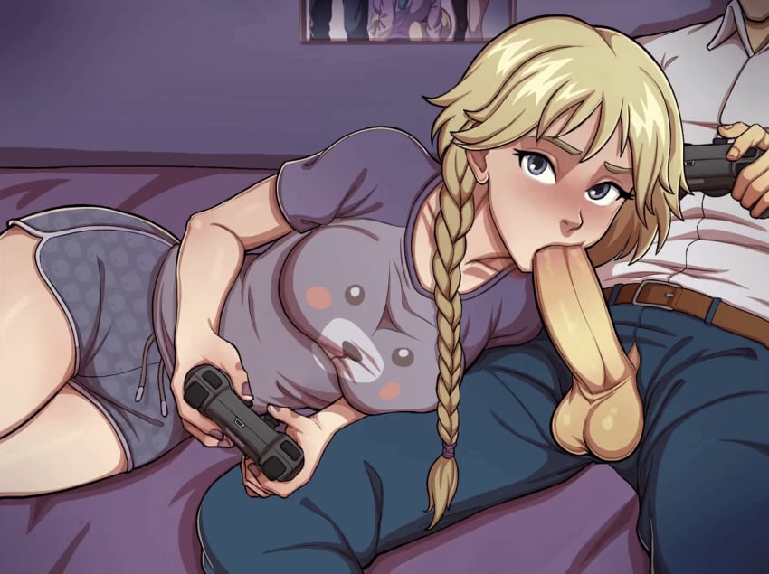 1girls 2d 2d_animation animated blonde_hair blowjob blue_eyes blush braided_hair casual casual_sex clothed_female_clothed_male clothed_sex clothing disney distracted dolphin_shorts dualshock electronics elyon_brown fellatio female female_focus game_controller gaming human large_breasts legs_together light-skinned_female light_skin long_hair lord_cedric lying_on_side male open_mouth oral oral_sex pale_skin penetration penis playing_videogame sex sex_while_gaming shorts somka108 twin_braids unseen_male_face w.i.t.c.h. wide_hips