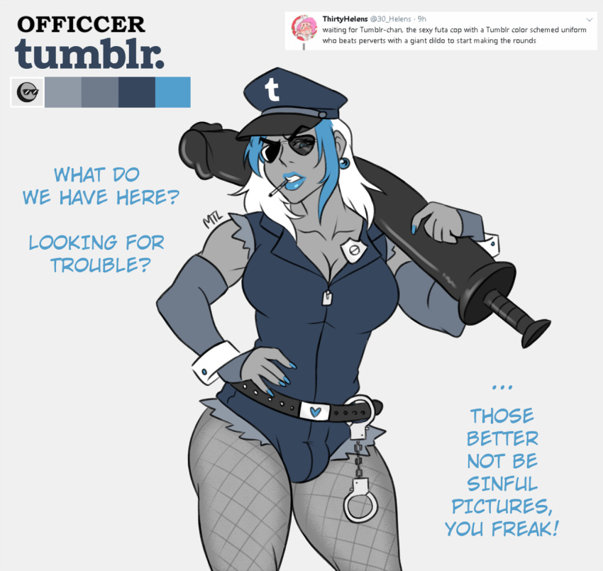 1futa 2018 authority_abuse big_penis bulge bulging_penis futa_only futanari gray_skin handcuffs huge_cock humanized law_enforcement medium_penis metalling nail_polish on_duty penis police ripped_shorts tactical_nudity tagme tumblr two_tone_hair unprofessional_behavior