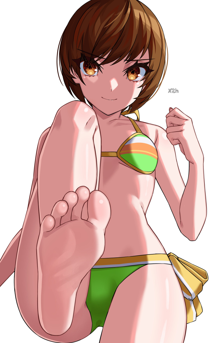 atlus breasts feet female female_only looking_at_viewer persona persona_4 satonaka_chie solo tagme white_background x_xith_x