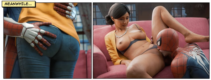 1boy 1girls 3d 3d_(artwork) areolae ass ass_grab big_ass big_breasts blender breasts brown_hair chubby chubby_female couch cunnilingus curvaceous curvy curvy_figure dark-skinned_female dark_skin female fugtrup hero_costume huge_ass huge_breasts large_ass large_breasts latina male marvel marvel_comics mature mature_female milf nipples oral rio_morales rio_morales_(playstation) spider-man spider-man_(ps4) spider-man_(ps5) spider-man_(series) spread_legs straight superhero superhero_costume thick_thighs thighs