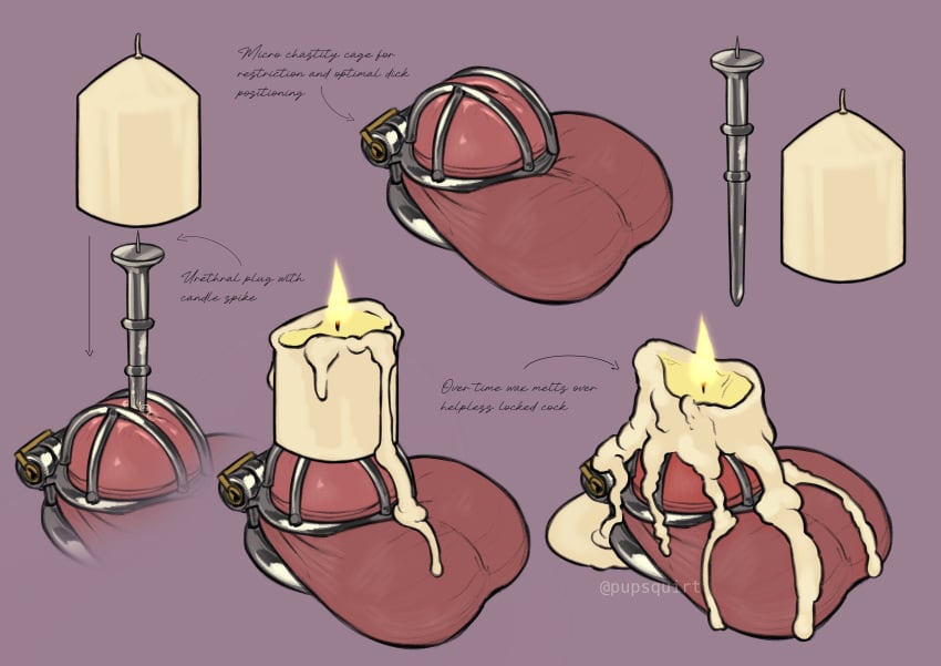 1boy candle candle_wax candlestick chastity chastity_cage chastity_device creative_chastity male no_visible_face partial_male pupsquirt sounding sounding_rod torture_device urethral_insertion