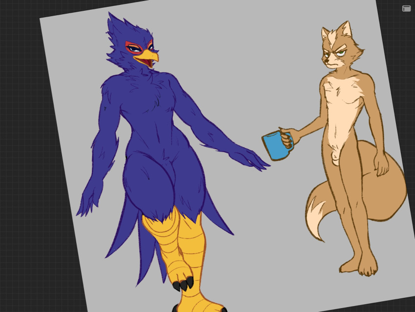 2boys anthro avian balls bombshelling falco_lombardi fox_mccloud furry male nintendo notsafeforwank penis star_fox tagme