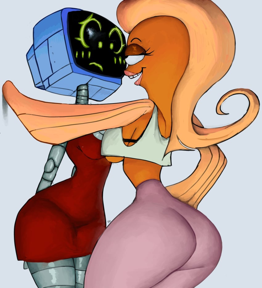 2d 2girls ass big_ass blush breasts clothed computer cornered crop_top dominant_female dress female female/female fish flustered humanoid karen_plankton lesbian lipstick orange_hair p0stalk pants red_dress robot robot_girl robot_humanoid screen_face spongebob_squarepants suzie_groove sweatpants tagme thick_thighs tv tv_head white_shirt yuri