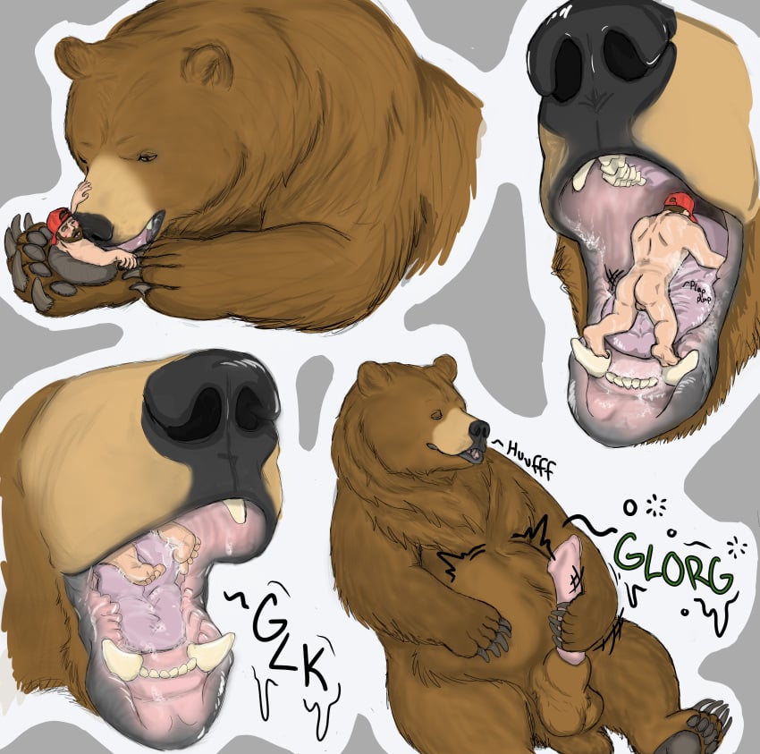 absurd_res anatomically_correct anatomically_correct_genitalia anatomically_correct_penis bear bodily_fluids body_in_mouth breath brown_bear clawed_fingers claws digital_media_(artwork) duo feet feral genitals grinding_on_tongue grizzly_bear hgythshs hi_res holding_character human human_on_feral humping in_mouth interspecies licking licking_body male male/male mammal masturbation mawplay micro micro_in_hand mouth_shot nude on_tongue open_mouth pawpads paws penis rumbling_stomach saliva size_difference snout swallowing teeth tongue tongue_hug tongue_out ursine vore willing_prey zoophilia