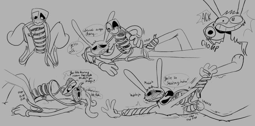 absurd_res ambiguous_penetration anal anal_sex animate_inanimate anthro arms_tied ball_squeeze bite blush blushing_profusely bodily_fluids bound chimeracocks cum cum_inside dialogue dildo double_dildo dripping drugged_sex drugs duo feeldoe female female_penetrating female_penetrating_male forced gangle_(tadc) genital_fluids glitch_productions groping_crotch handjob hi_res holding_face hollow_body jax_(tadc) lagomorph leporid living_mask male male/female male_penetrated mammal marijuana mask penetration penile precum precum_drip rabbit rape ribbons_(anatomy) sex sex_toy shoulder_bite sketch_page the_amazing_digital_circus unusual_anatomy