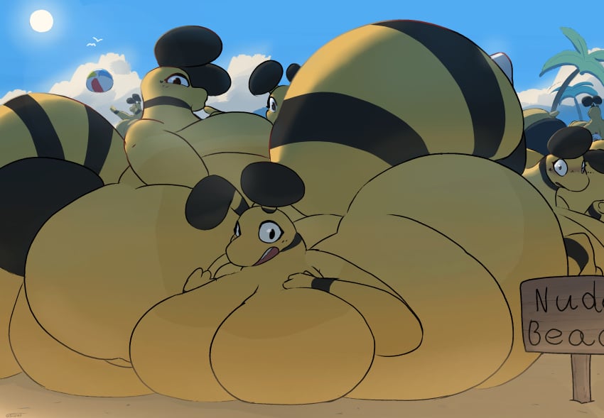 2026 6saw789 antennae_(anatomy) anthro arthropod arthropod_abdomen ass ball beach_ball bee belly big_belly big_breasts big_butt blush blush_lines breasts detailed_background digital_drawing_(artwork) digital_media_(artwork) female genitals group hi_res honey_bee huge_belly huge_breasts huge_butt huge_hips huge_thighs hymenopteran hyper hyper_belly hyper_breasts hyper_butt hyper_hips hyper_thighs inflatable insects looking_at_viewer lying morbidly_obese morbidly_obese_anthro morbidly_obese_female non-mammal_breasts nude nude_anthro nude_beach nude_female obese obese_anthro obese_female on_front on_side open_mouth outside overweight overweight_anthro overweight_female palm_tree plant sign stinger striped_body stripes thick_thighs tree vulva wide_hips yellow_body