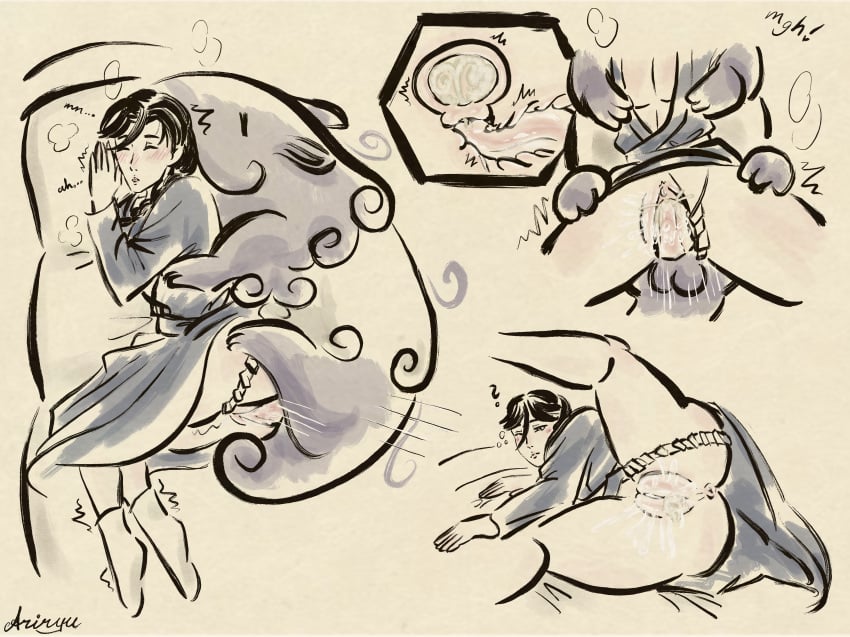 absurd_res ariryu asian_mythology blush blush_lines bodily_fluids body_blush cervical_contact cum cum_inside doggy_style duo east_asian_mythology female feral from_behind_position genital_fluids hi_res human human_on_feral intersex intersex/male interspecies japanese_mythology male male/female male/male mammal moan mythology penetration sex sleep_sex sleeping tapir trans_(lore) twitching uterus vaginal_penetration yokai zoophilia