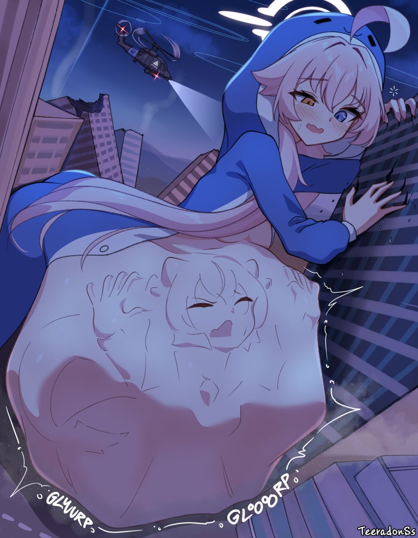 blue_archive digestion_noises giantess giantess_vore hoshino_(blue_archive) possession same_size_vore soft_vore struggling struggling_prey teana_svenssom teeradonss unwilling unwilling_prey unwilling_vore vore vore_belly