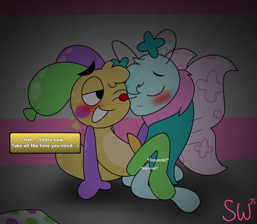 2boys animate_inanimate antennae antennae_(anatomy) anthro anthro_male anthro_only armless balloon_animal balloon_creature blue_body blush bug butterfly closed_eyes clothing_aside cock dandy's_world dark_lighting dialogue dialogue_box dick digital_media_(artwork) duo english english_dialogue english_text flyte_(dandy's_world) furry furry_male furry_only gay gay_sex genitals green_arm green_leg grey_floor hair hair_tuft heart indoors insect_wings insects lidded_eye lidded_eyes lighter_belly looey_(dandy's_world) m/m male male/male male_anthro male_furry male_on_male male_only neck_fluff neck_fur no-human no_arms no_human no_humans non-human non-human_only one_eye_closed one_eye_open only_furry only_male open_mouth penetration penis pink_wings png purple_arm purple_leg red_nose roblox roblox_game sex snout somipareksilla sweat sweat_drop sweat_drops sweatdrop tail tremble_lines video_games wings yellow_body yellow_penis