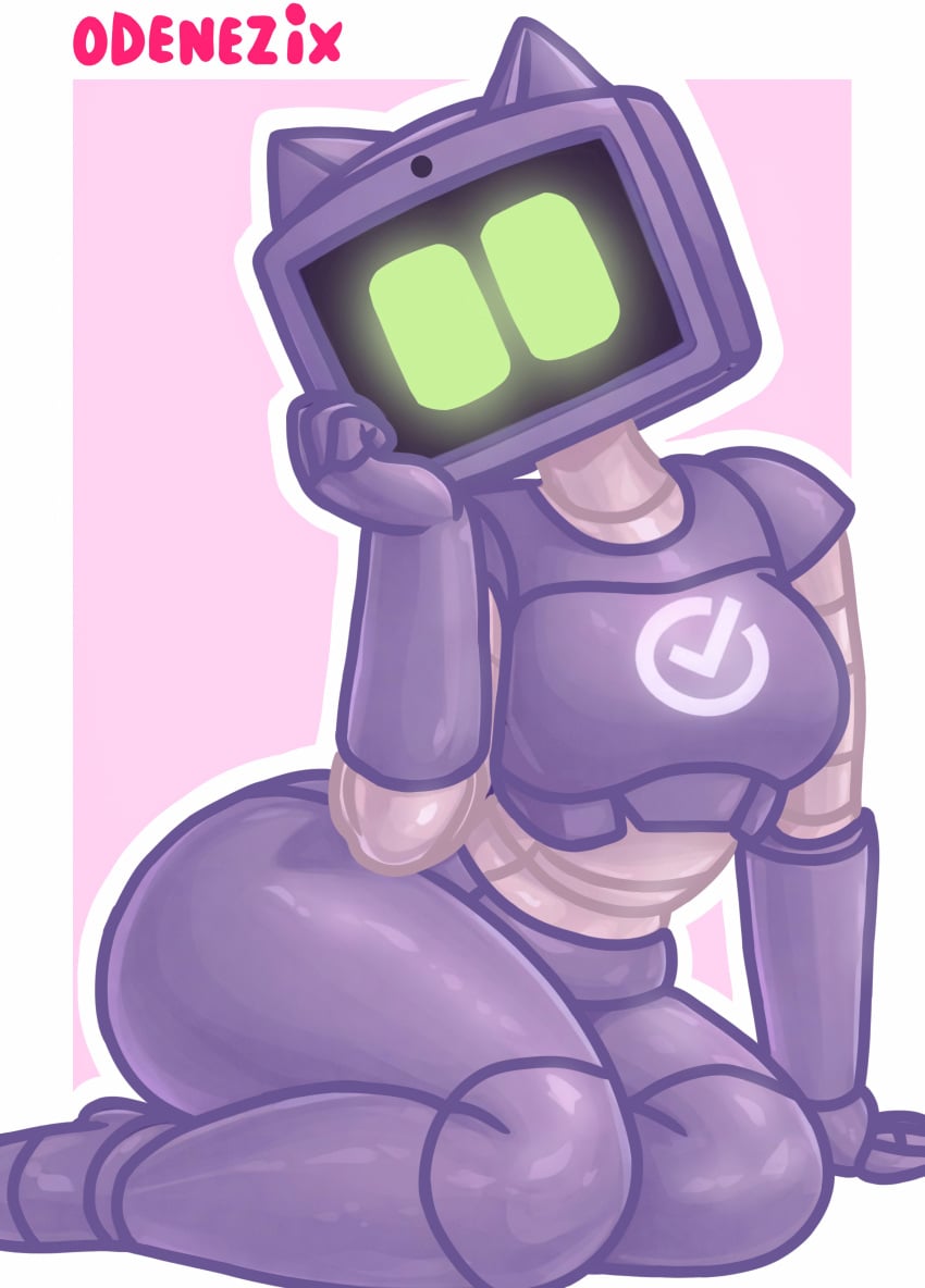 cute cute_style female green_eyes odenezix odenezix_style original original_character robot robot_girl sberbank sberik simple_background sitting tagme