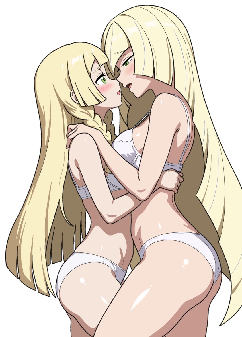 2girls blonde_female bra female/female incest lesbian lesbian_couple lillie_(pokemon) lusamine_(pokemon) milf mother_and_daughter nipehi panties pokemon pokemon_sm sluts yuri