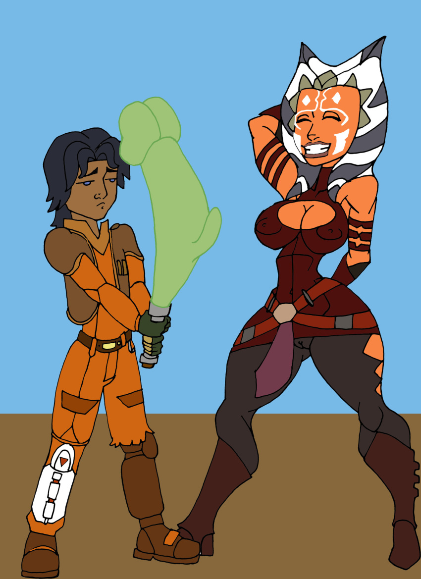 1boy 1girls age_difference ahsoka_tano alien alien_girl alien_humanoid amused areola_slip arm_behind_back arm_behind_head arm_up armband armlet armpits arms_behind_back arms_behind_head arms_up armwear background bare_shoulders barefoot belt big_breasts black_hair blue_eyes blue_hair boots breasts bulge busty caglioro3666 cameltoe cleavage cleavage_cutout clenched_teeth closed_eyes clothed curvy dark-skinned_male dark_skin dress duo embarrassed erect_nipple erect_nipples eyes ezra_bridger facial_markings female footwear front_view fully_clothed gloves green_lightsaber grin hand_behind_back hand_behind_head hands_behind_back hands_behind_head happy height_difference holding_object holding_sword holding_weapon horn hourglass_figure human humanoid jedi jedi_padawan jumpsuit larger_female lightsaber lightsaber_dick male marking markings medium_hair melee_weapon minidress nipple_bulge no_pupils older_female open_eyes open_vest orange_body orange_clothing orange_skin outside pantyhose parted_lips red_clothing sad science_fiction shoes short_dress shorter_male simple_background size_difference skin_tight sleeveless sleeveless_dress smile smiling spread_legs standing star_wars star_wars_rebels straight sword taller_girl teeth tentacle tentacle_hair thin_waist togruta torn_clothes torn_jumpsuit tubetop unamused vambraces vest voluptuous weapon wide_hips younger_male