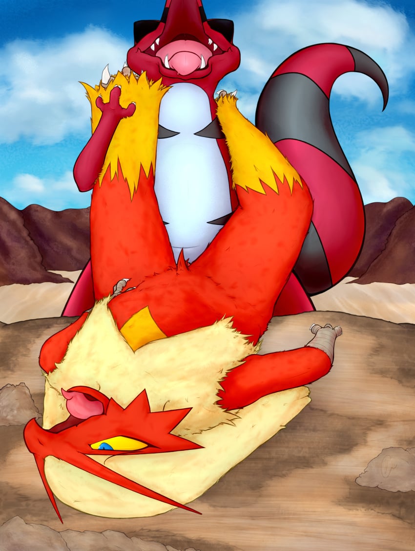 absurd_res avian blaziken detailed_background duo female fur generation_3_pokemon generation_5_pokemon genitals hi_res krookodile looking_pleasured male male/female male_penetrating mountain nintendo open_mouth penetration penis pokemon pokemon_(species) sex tagme vagoncho video_games