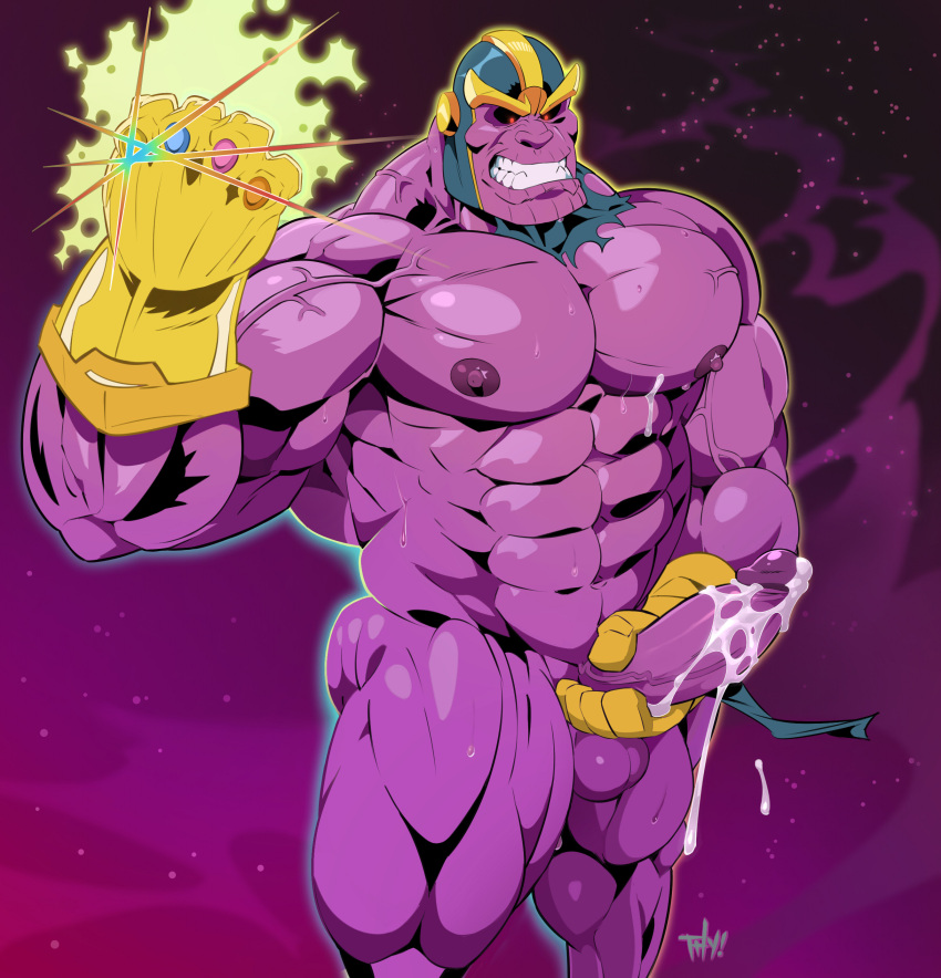 after_orgasm balls bara big_balls big_penis boner cum cum_on_penis erection gay infinity_gauntlet male male_only marvel masturbation muscles muscular penis purple_body purple_skin solo solo_male sweaty thanos thy_carker thymilph