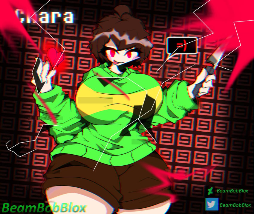 1girls 2022 alternate_version_available beambobblox brown_hair chara female female_only red_eyes rosy_cheeks tagme thick_thighs undertale undertale_(series)