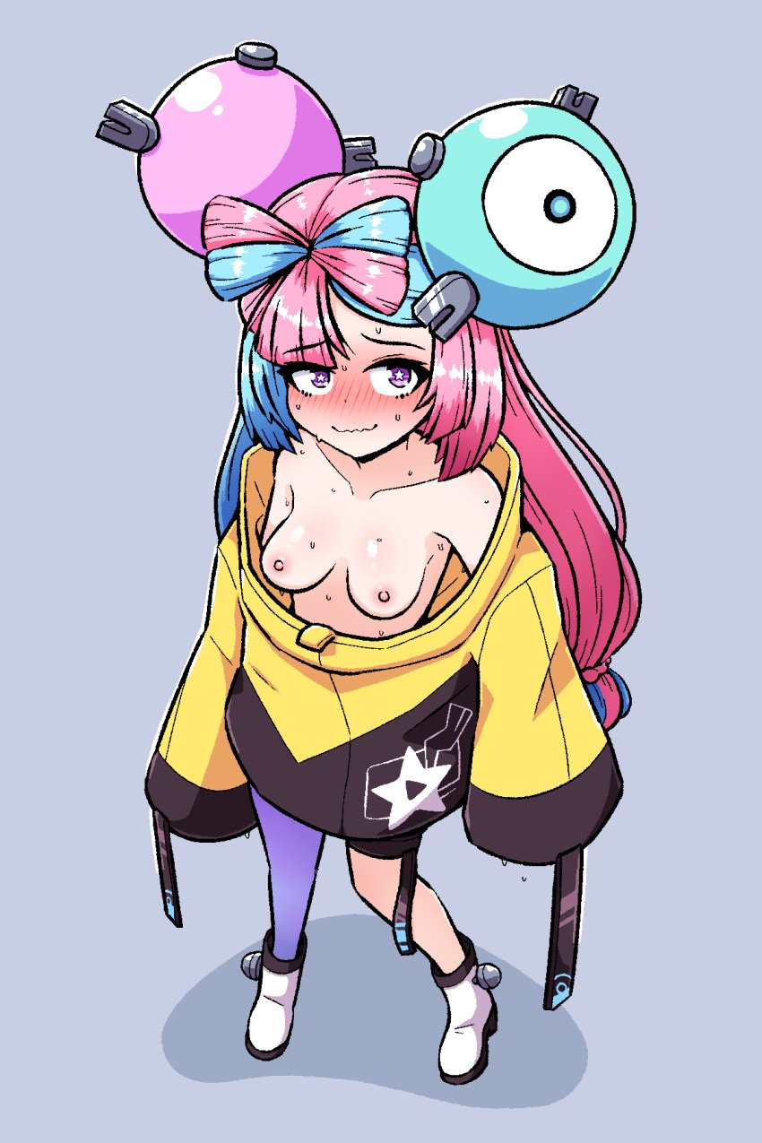 1girls breasts fancy_shmancy_hair_clips female female_focus female_only gym_leader inksgirls iono_(pokemon) long_hair nintendo nipples pink_eyes pokemon pokemon_sv small_breasts solo two_tone_hair