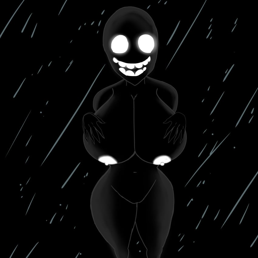 1girls big_breasts black_skin depthdoors doors_(roblox) glowing_eyes naked night pov raining roblox roblox_game smile staring_at_viewer tagme thick_thighs window_(doors)