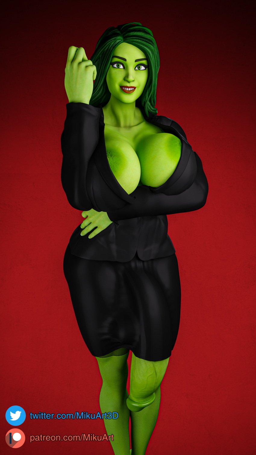 3d ass attorney balls big_ass big_balls big_breasts big_butt big_penis black_jacket black_skirt blender breasts futa_only futanari green_body green_eyes green_hair green_nipples green_penis green_skin jacket lawyer long_penis marvel mikuart muscle muscles nipples nude nude_futanari penis perky_breasts red_lipstick she-hulk skirt