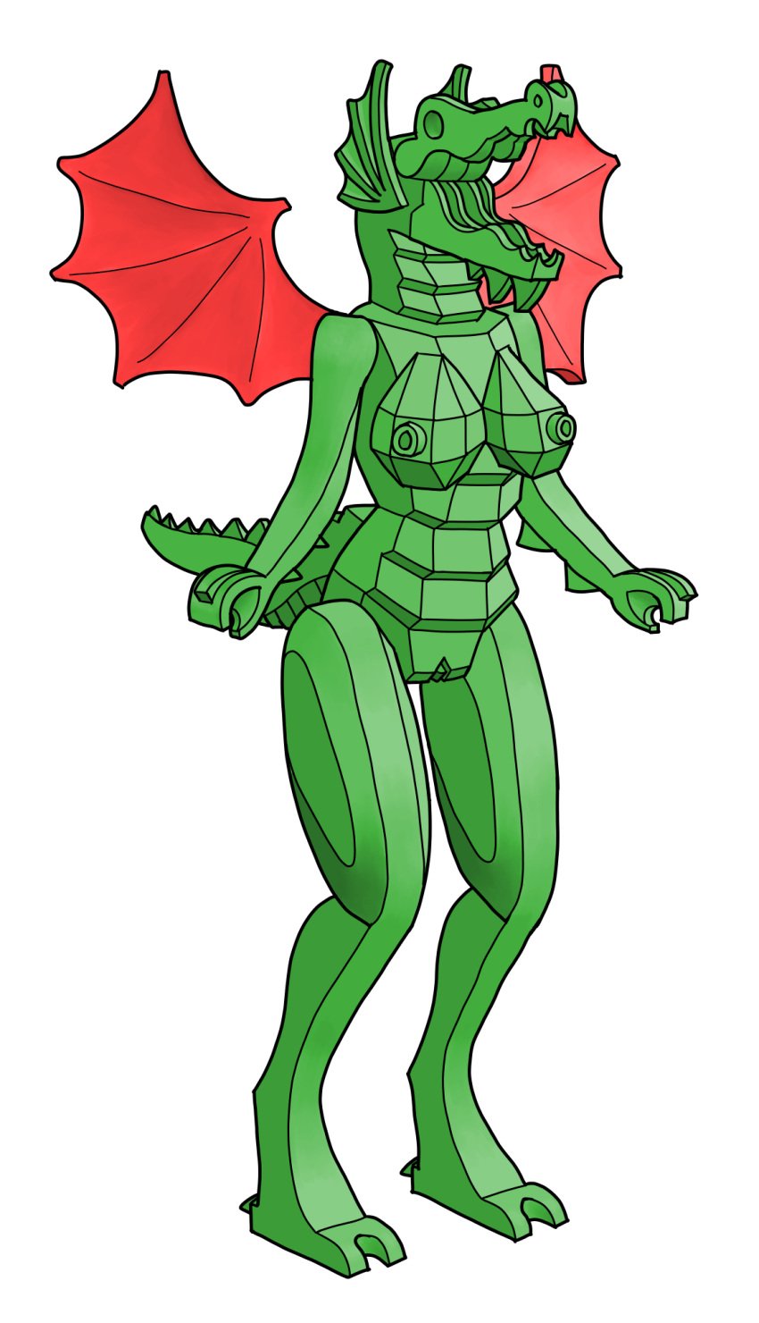 anthro breasts dragon dragon_girl female green_body inanimate lego lego_castle lego_dragon lego_dragon_(6129c03) nipples pussy red_wings scalie tagme white_background