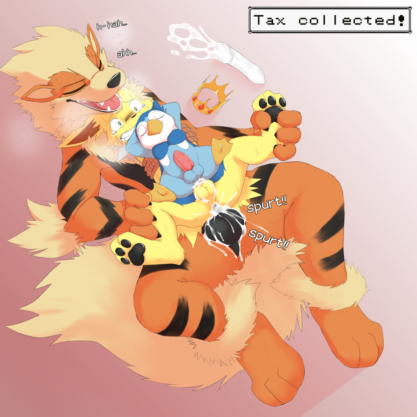 absurd_res anal anal_sex arcanine blue_body bodily_fluids cum cum_in_ass cum_inside duo eeveelution feral generation_1_pokemon generation_4_pokemon genital_fluids hi_res jolteon larger_male male male/male male_penetrated male_penetrating male_penetrating_male miau nintendo penetration penile penile_penetration penis_in_ass piplup pokemon pokemon_(species) prince_waddle sex size_difference smaller_male smaller_penetrated spread_legs spreading video_games yellow_body