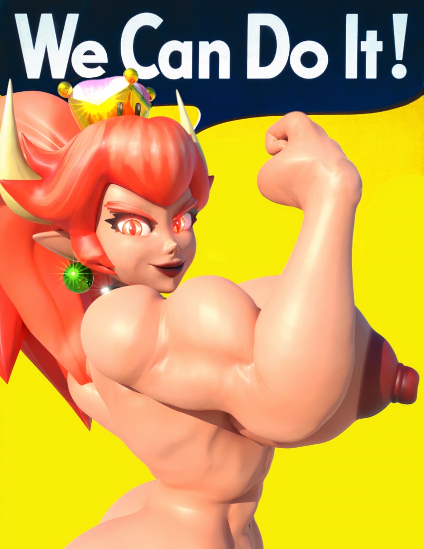 1girls 3d 3d_(artwork) ass big_ass big_breasts big_nipples bowsette breasts butt collar crown dark-skinned_female dark_skin earrings female female_only fine_art_parody green_earrings horns lips lipstick looking_at_viewer mario_(series) monster monster_girl muscles muscular muscular_arms muscular_female naked new_super_mario_bros._u_deluxe nintendo nipples nude parody pointy_ears ponytail poster public_domain red_bowsette red_eyes red_hair red_lips red_lipstick redhead rosie_the_riveter shocking_(artist) side_view sideboob smile solo spiked_collar super_crown text thick thick_ass thick_eyebrows thick_hips tied_hair wide_hips