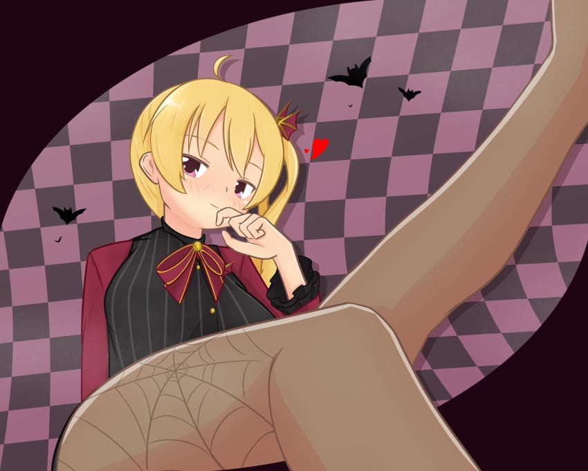 1girls bat blonde_hair female female_only furii_(artist) halloween halloween_costume human human_only legs magia_record:_mahou_shoujo_madoka_magica_gaiden magical_girl mahou_shoujo_madoka_magica midori_ryo open_legs puella_magi_madoka_magica ryo_midori very_long_hair white_skin young younger_female