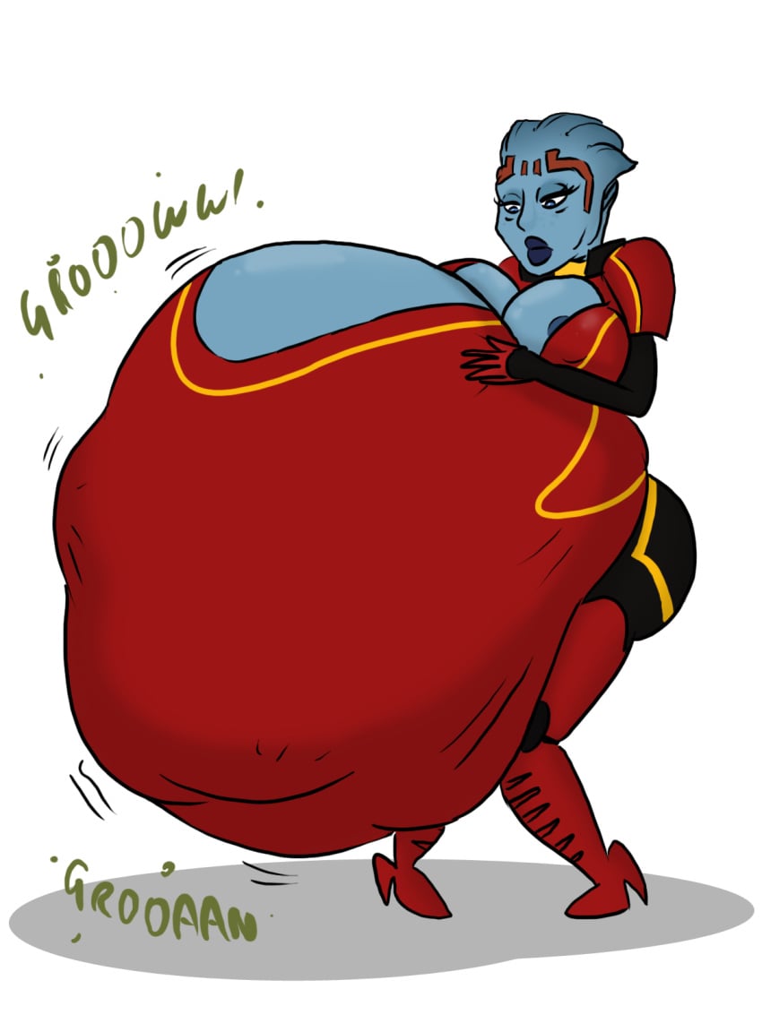 1girls alien areola_slip areolae asari belly big_belly big_breasts blue_skin breasts female huge_belly mass_effect mature_female milf samara same_size_vore smog1 stomach_noises vore