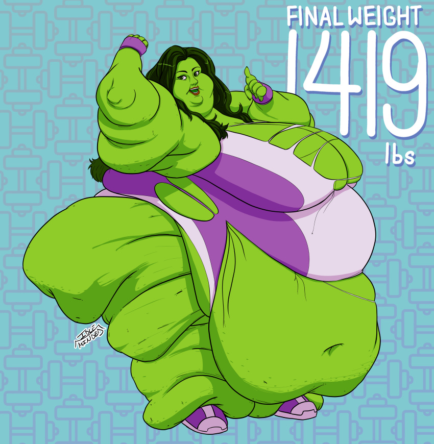 1girls ass bbw belly big_ass big_belly big_breasts breasts cellulite fat fat_ass fat_rollsl female green_skin huge_ass huge_belly idle-minded marvel massive_belly morbidly_obese obese she-hulk ssbbw