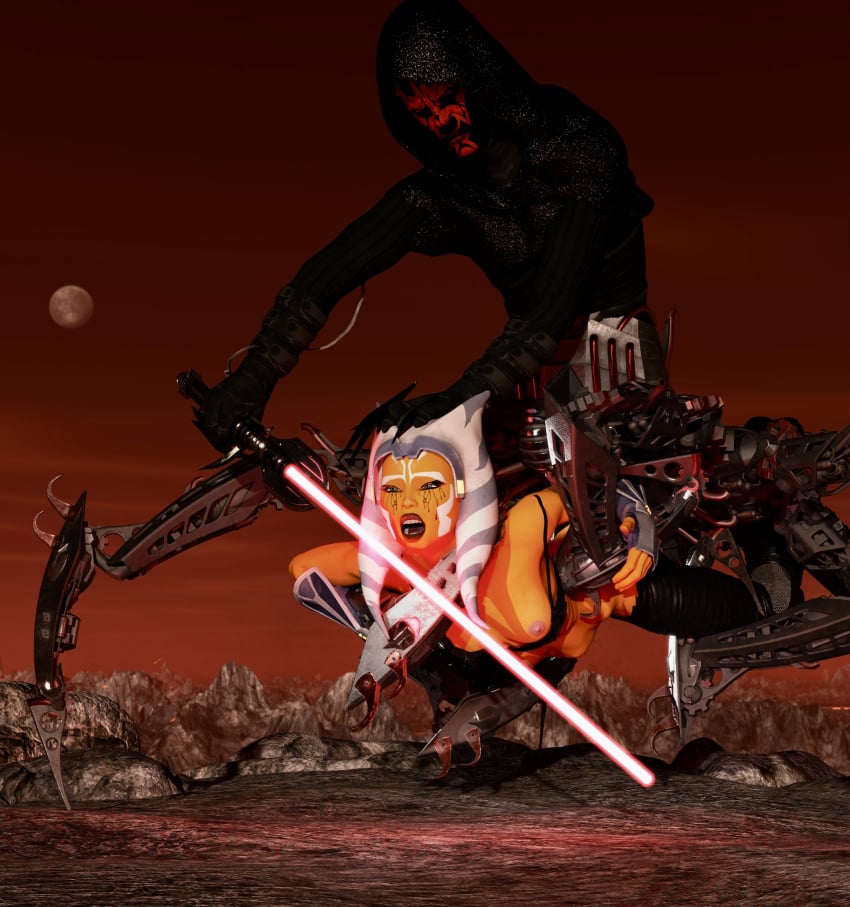 1boy 1girls 3d ahsoka_tano anal black_boots black_bra black_legwear blue_eyes breasts crawling crying darth_maul defeated defeated_heroine female lava lightsaber male orange_body orange_skin rape ribs scared skin_tight skinny small_breasts star_wars that3dartist the_clone_wars:_season_seven togruta