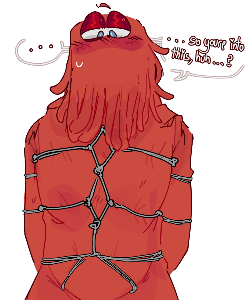 2022 bondage dialogue don't_hug_me_i'm_scared english_text male male_only red_guy_(dhmis) rope rope_between_breasts rope_bondage self_upload shibari shibari_bondage standing whhweji10_(artist)