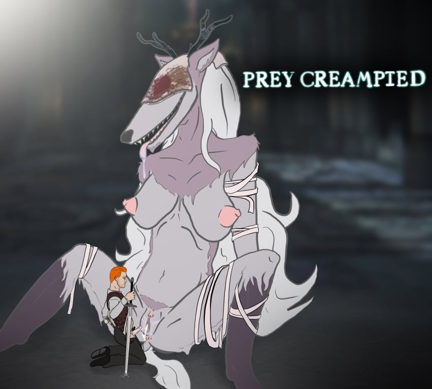 after_sex bandage beast_(bloodborne) belly_button blood bloodborne clothed clothed_sex copperboyart cum cum_in_pussy cum_inside drool drooling english_text female fromsoftware ginger ginger_hair grey_fur gun human_male human_male_on_anthro_female human_on_anthro human_on_feral hunter_(bloodborne) long_hair long_legs male monster monster_fucker monster_girl pink_nipples pink_pussy pubic_hair pubic_tuft pussy pussy_juice sharp_teeth size_difference sony_interactive_entertainment sword text vicar_amelia video_games weapon wolf wolf_ears wolf_girl wolf_tail