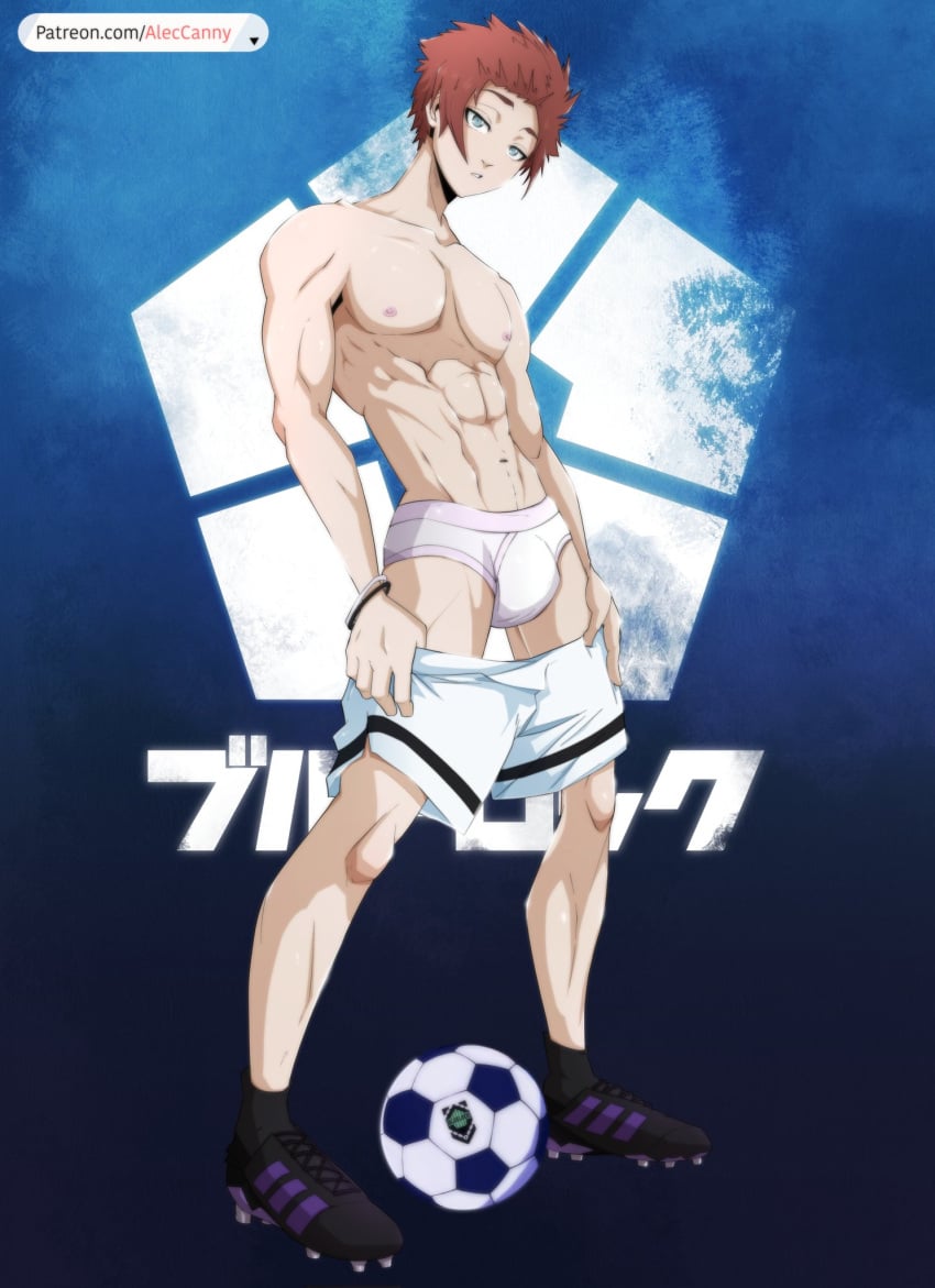 1boy aleccanny blue_lock bulge itoshi_sae male male_only muscles muscular muscular_male nipples red_hair solo underwear