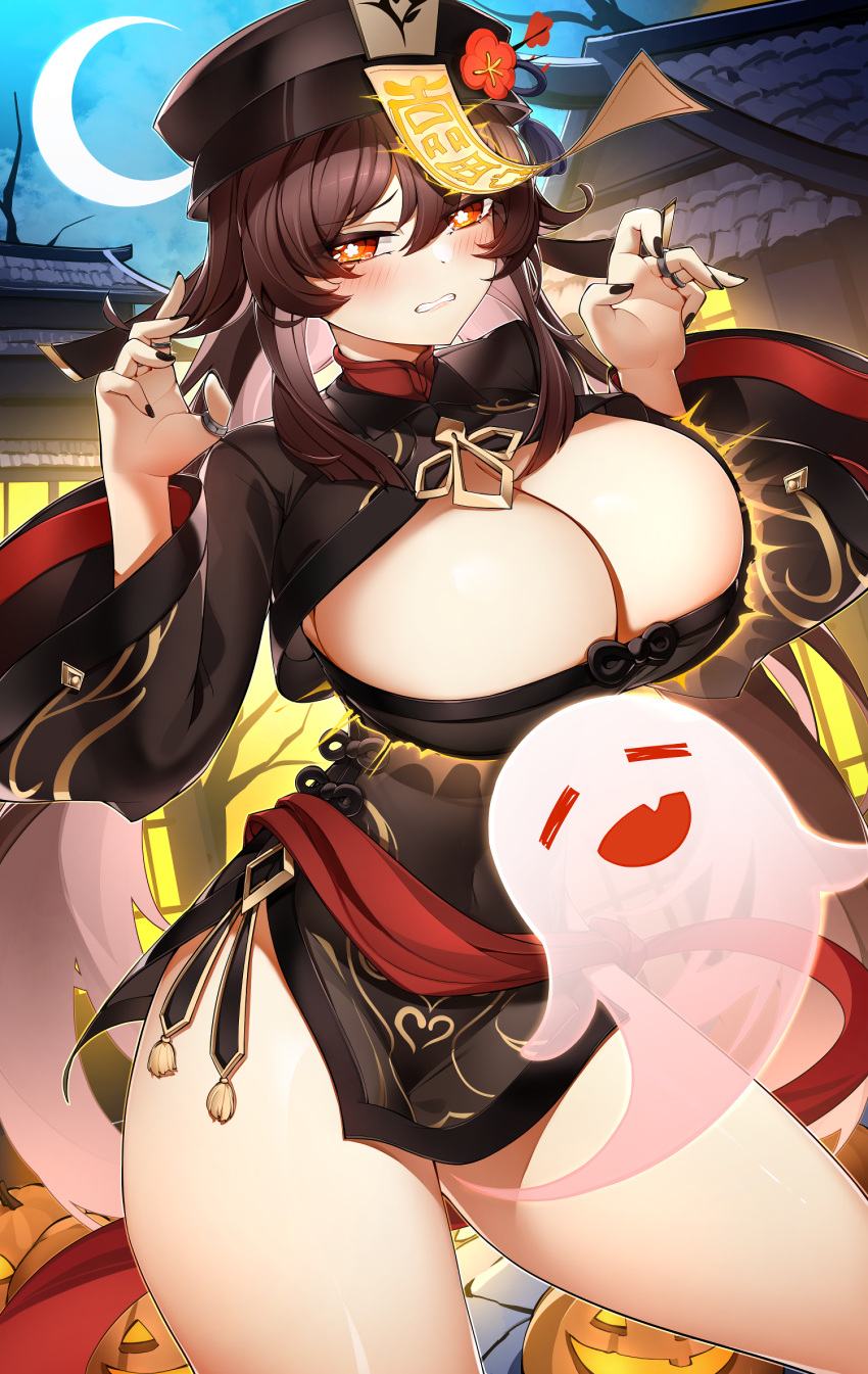 1girls alternate_breast_size breasts brown_eyes brown_hair casul cleavage clothed clothed_female female genshin_impact hips hu_tao_(genshin_impact) huge_breasts light-skinned_female light_skin long_hair slim_waist symbol-shaped_pupils thick_thighs thighs wide_hips