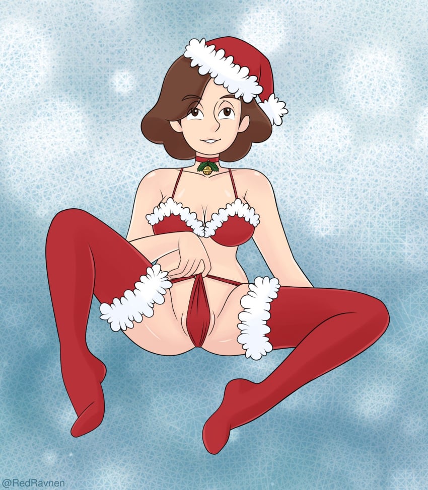 alternate_costume breasts christmas christmas_outfit clothed clothing female hilda_(series) holidays johanna_(hilda) netflix redravnen santa_hat solo tagme