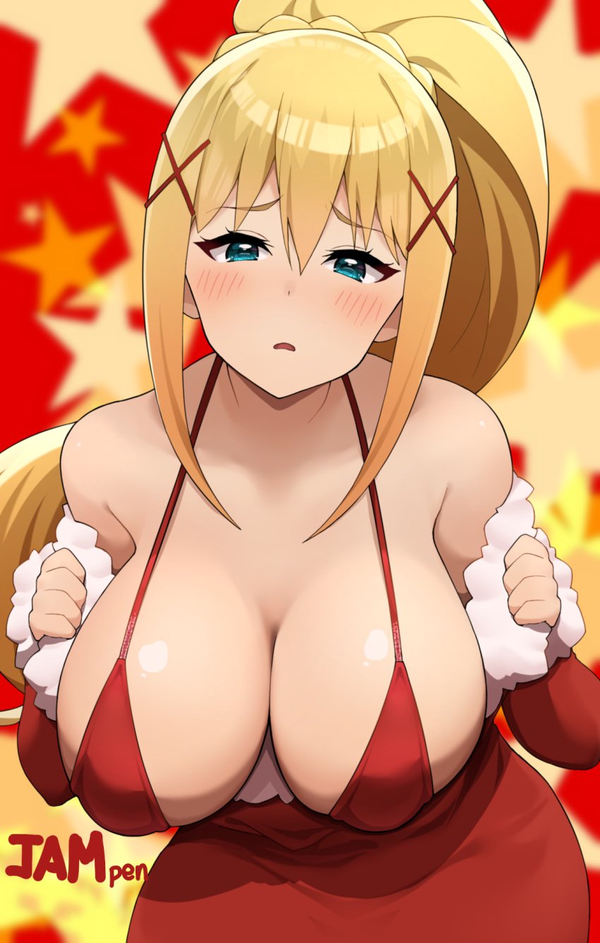 1girls adult adult_female blonde_eyebrows blonde_female blonde_hair blonde_hair blonde_hair_female blue_eyes blue_eyes_female blush blush_face blush_lines blushed_face blushing_at_viewer blushing_face blushing_female breasts bust_cup busty busty_female busty_girl cleavage clothes collarbone cross_hair_ornament darkness_(konosuba) dot_nose dress embarrassed embarrassed_expression embarrassed_female fair_skin female female_focus female_only fingernails fingers hair_between_eyes hair_ornament hair_ornaments high_resolution highres jampen kono_subarashii_sekai_ni_shukufuku_wo! large_breasts light-skined_female light-skinned light-skinned_female light_skin light_skin_female light_skinned light_skinned_female long_hair looking_at_viewer mature mature_female open_mouth outfit parted_lips ponytail red_background red_clothes red_dress red_outfit red_topwear shiny_breasts shiny_hair shiny_skin shoulders sidelocks smooth_skin solo standing topwear upper_body yellow_eyebrows yellow_hair yellow_hair_female