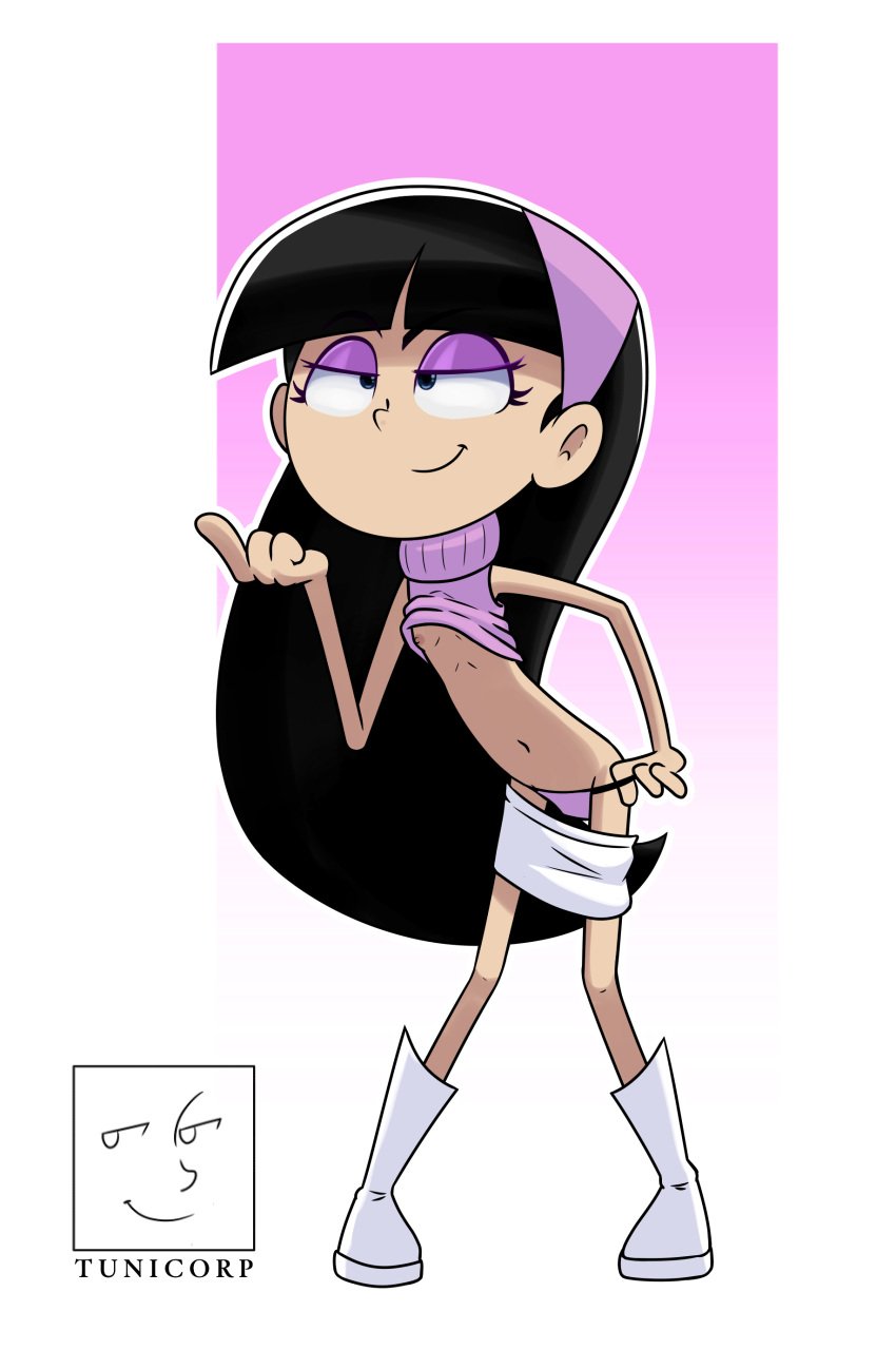 black_hair clothing clothing_lift nipples partially_clothed partially_clothed_female partially_nude shirt_lift the_fairly_oddparents trixie_tang tunicorp