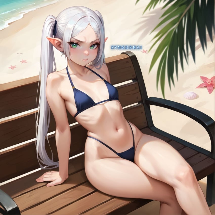 ai_generated annoyed_expression bikini crossed_legs frieren frieren_beyond_journey's_end syngornai thighs