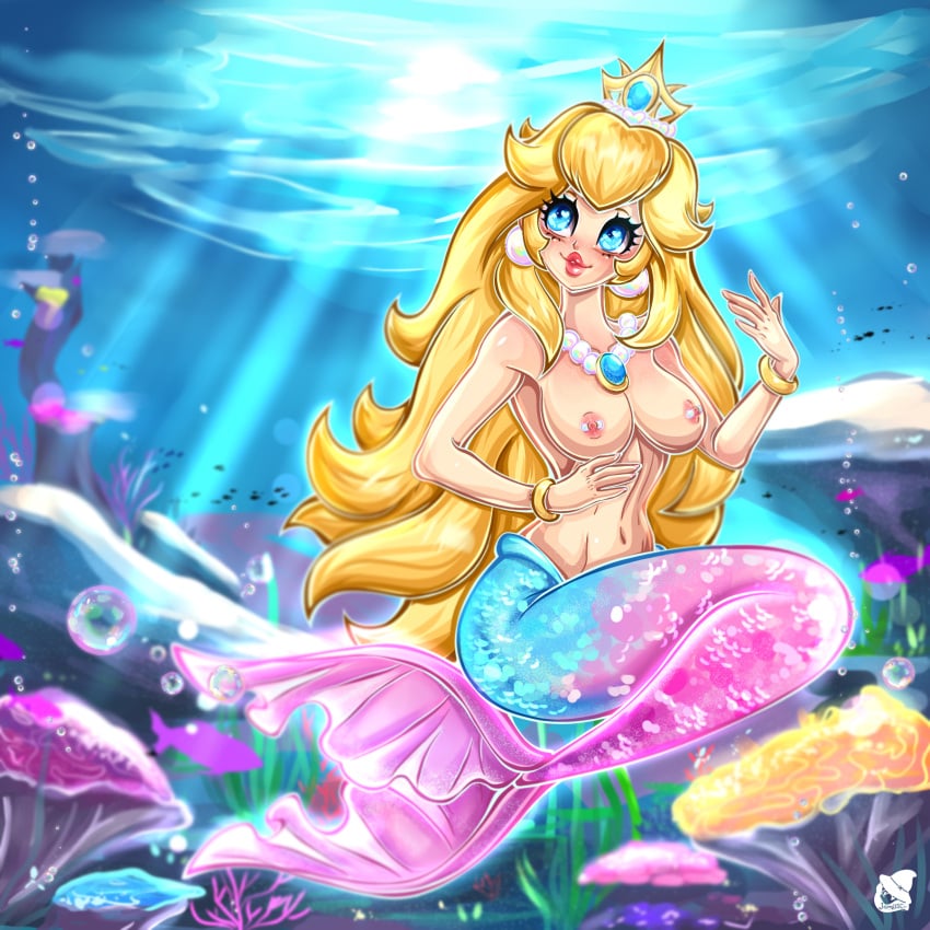 1girls ecchi female girl jamilsc11 mario_(series) mermaid_peach nintendo princess_peach princess_peach:_showtime! solo underwater